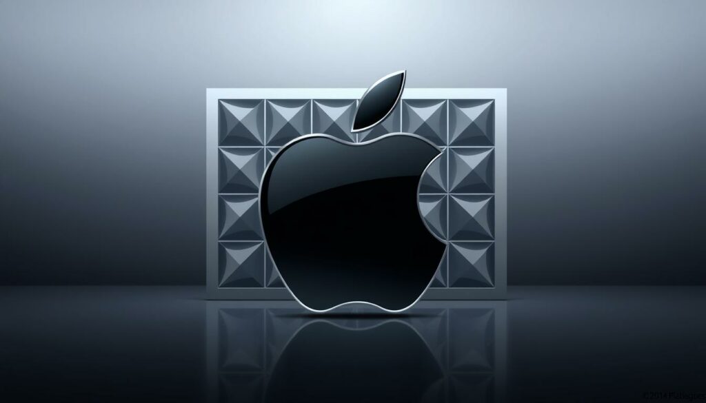 A sleek, minimalist design composed of various geometric shapes and patterns, representing the core principles of "Design als Kernprinzip" (Design as a core principle). In the foreground, a central apple-shaped motif in a glossy, metallic finish, symbolizing the iconic Apple brand and Steve Jobs' relentless focus on design. The middle ground features a grid-like arrangement of angular, interlocking shapes in a monochromatic color palette, conveying a sense of order, balance, and technical precision. The background is a subtly-lit, gradient-based environment, creating a sense of depth and emphasizing the clean, minimalist aesthetic. The overall composition exudes a palpable sense of sophistication, innovation, and the relentless pursuit of perfection - hallmarks of Steve Jobs' leadership philosophy.