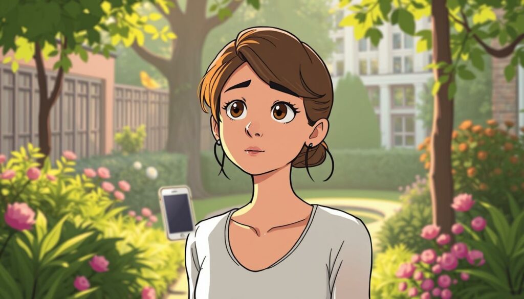A thoughtful young woman, Lena Meyer-Landrut, stands in a sun-dappled garden, caught between public and private realms. In the foreground, her pensive gaze conveys the delicate balance she navigates, the intimacy of her personal life juxtaposed against the bright glare of the spotlight. The middle ground features a smartphone, a symbol of the digital age, casting a soft, ethereal glow. In the background, a blend of natural and architectural elements suggest the merging of her inner and outer worlds. Soft, diffused lighting creates a contemplative atmosphere, inviting the viewer to consider the nuances of Lena's experience as a modern public figure.