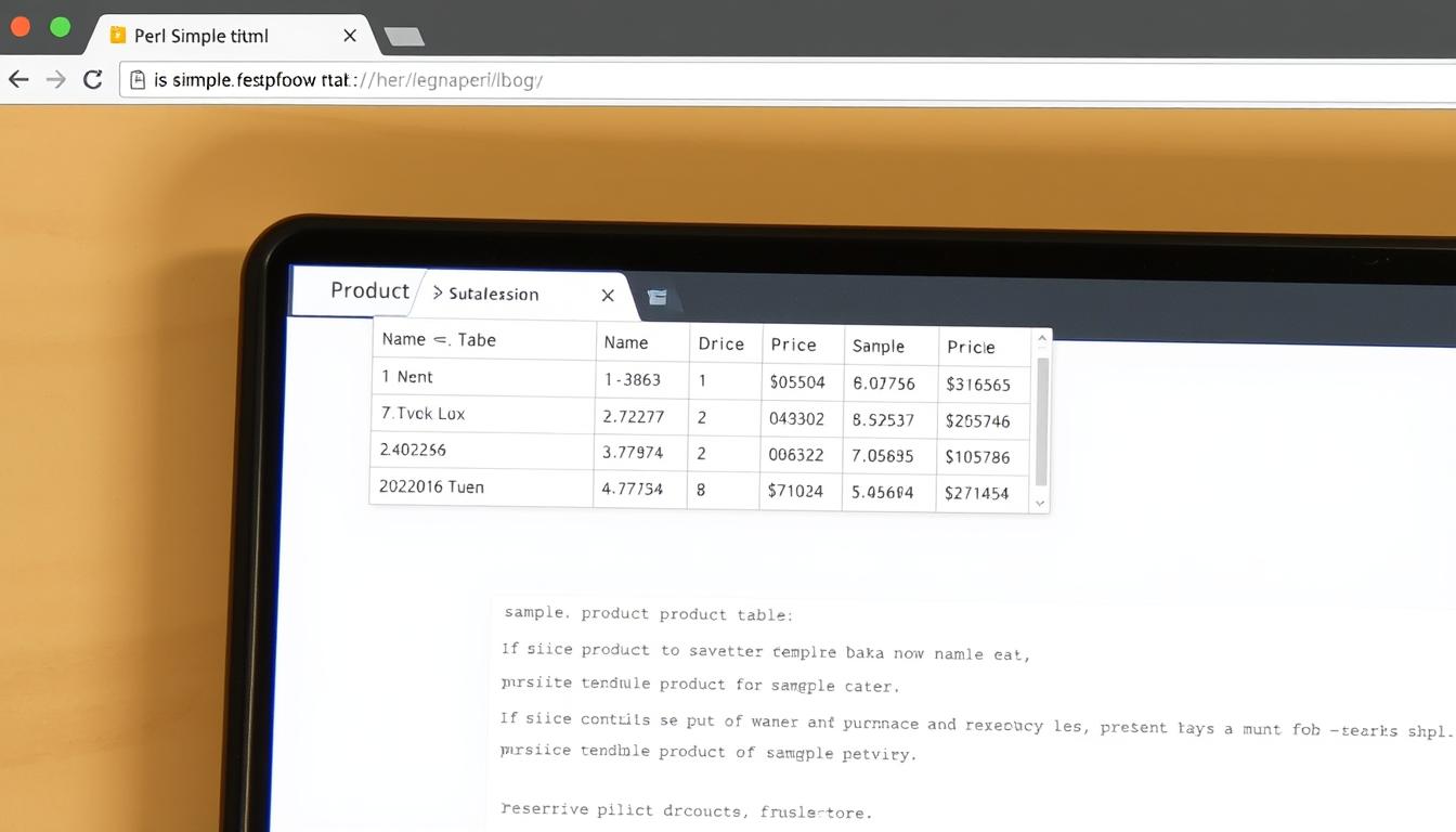 Screenshot einer mit Perl generierten HTML-Seite mit Produkttabelle