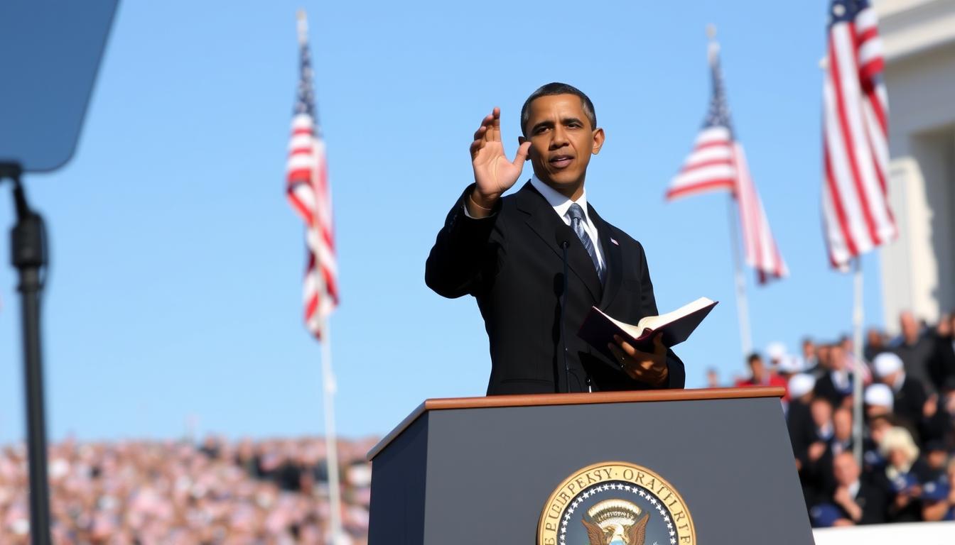 Barack Obama als erster afroamerikanischer US-Präsident bei der Amtseinführung