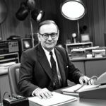 Eduard Zimmermann, der Gründer von Aktenzeichen XY ungelöst, im Studio der ersten Sendungen 1967