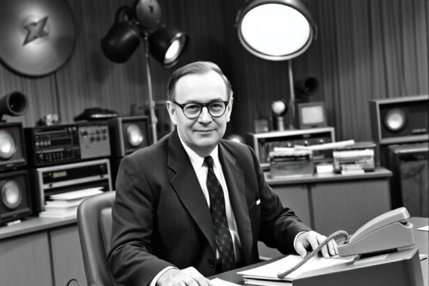 Eduard Zimmermann, der Gründer von Aktenzeichen XY ungelöst, im Studio der ersten Sendungen 1967