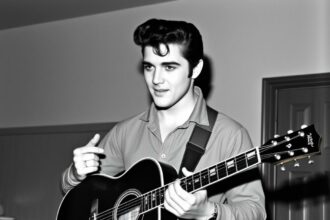 Elvis Presley als junger Mann mit seiner ersten Gitarre