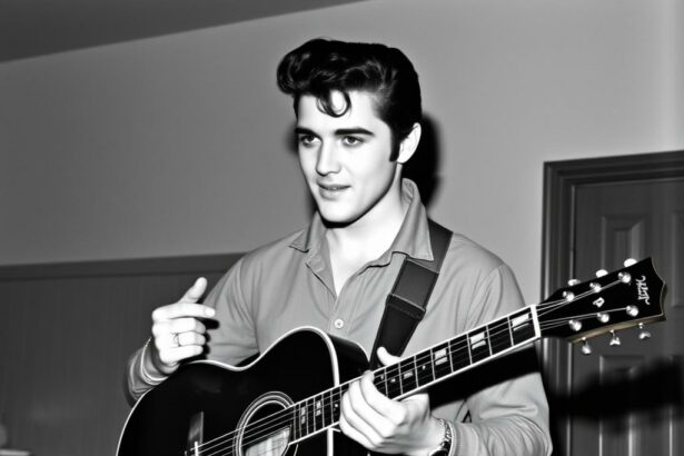 Elvis Presley als junger Mann mit seiner ersten Gitarre
