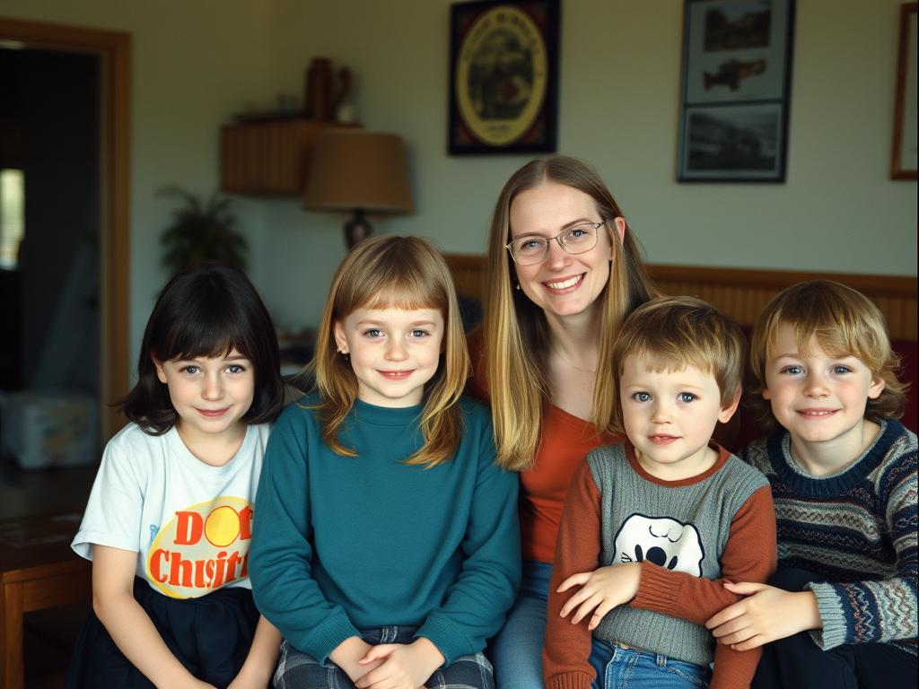 Marisa Lewe als Kind mit ihrer Familie, darunter Sarah Connor