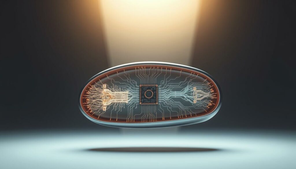 A cross-section of the advanced Neuralink brain implant technology, showcasing its intricate design and cutting-edge neural interface. The device is depicted in a sleek, futuristic silver casing, its neural threads delicately interwoven and connected to a central processing unit. Diffused lighting from above illuminates the intricate circuitry, creating a mesmerizing, almost ethereal atmosphere. The background is a clean, minimalist environment, allowing the Neuralink implant to be the focal point, hinting at its transformative potential for human-machine integration and the future of artificial intelligence.