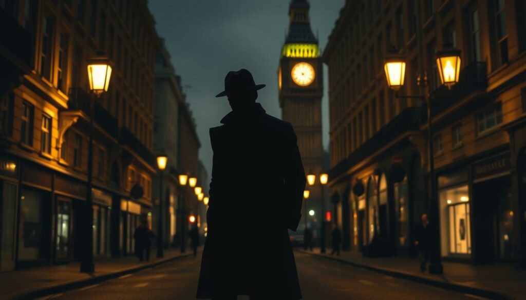 A dimly lit London street, with Victorian-era architecture lining the edges. In the center, a shadowy figure in a long coat and deerstalker hat stands, deep in thought. The streetlamps cast a warm, amber glow, hinting at the mysteries and intrigue that lie ahead. In the background, the iconic silhouette of Big Ben looms, a symbol of the enduring legacy of Sherlock Holmes. The scene evokes a sense of anticipation and wonder, as if the future of the beloved franchise hangs in the balance, waiting to be unraveled.