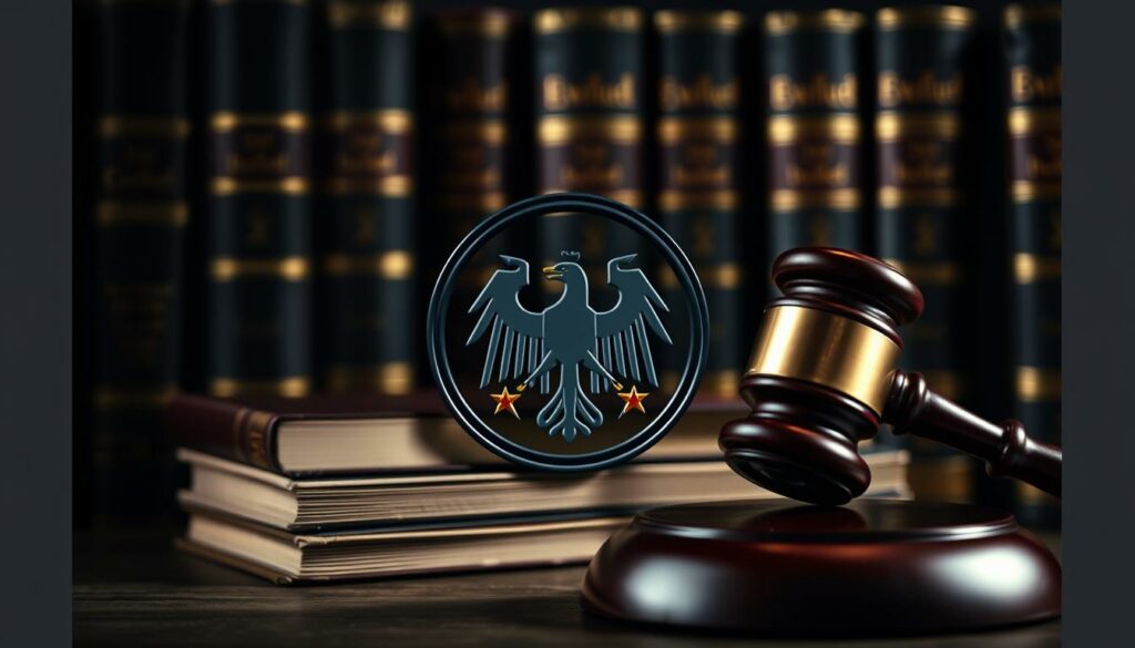 A monumental decision by the German Federal Court of Justice, casting a spotlight on data privacy. Depicted against a somber backdrop of legal tomes and a judicial gavel, the image conveys the gravity and significance of this landmark ruling. Soft, directional lighting illuminates the iconic symbol of the German justice system, lending an air of authority and legitimacy. The composition is balanced, with the court seal prominently featured, symbolizing the court's unwavering commitment to upholding the law. The overall mood is one of solemn contemplation, underscoring the far-reaching implications of this pivotal data protection verdict.