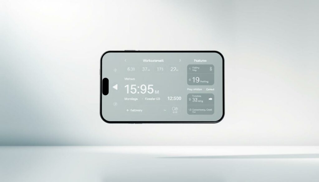 A sleek, modern fitness app interface hovers against a clean, minimalist background. In the foreground, a stylized icon or logo for the app takes center stage, rendered in a bold, geometric design. The middle ground features a smooth, glassy screen displaying various workout metrics and customizable features, all bathed in a soft, indirect lighting that creates a sense of digital elegance. In the background, a blurred cityscape or abstract geometric patterns provide a subtle, complementary visual context, hinting at the app's cutting-edge technology and its integration with the user's active lifestyle. The overall mood is one of streamlined efficiency, personal empowerment, and the seamless convergence of fitness and digital innovation.