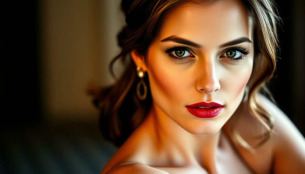 A stylish and glamorous portrait of the Cuban-Spanish actress Ana de Armas, captured in a sophisticated yet candid manner. The image showcases her striking features and alluring gaze, set against a subtly blurred background that suggests the discreet nature of her personal relationships. Soft, diffused lighting illuminates her face, creating a captivating and enigmatic atmosphere. The composition emphasizes her poise and elegance, inviting the viewer to speculate about the rumors and facts surrounding her romantic entanglements.