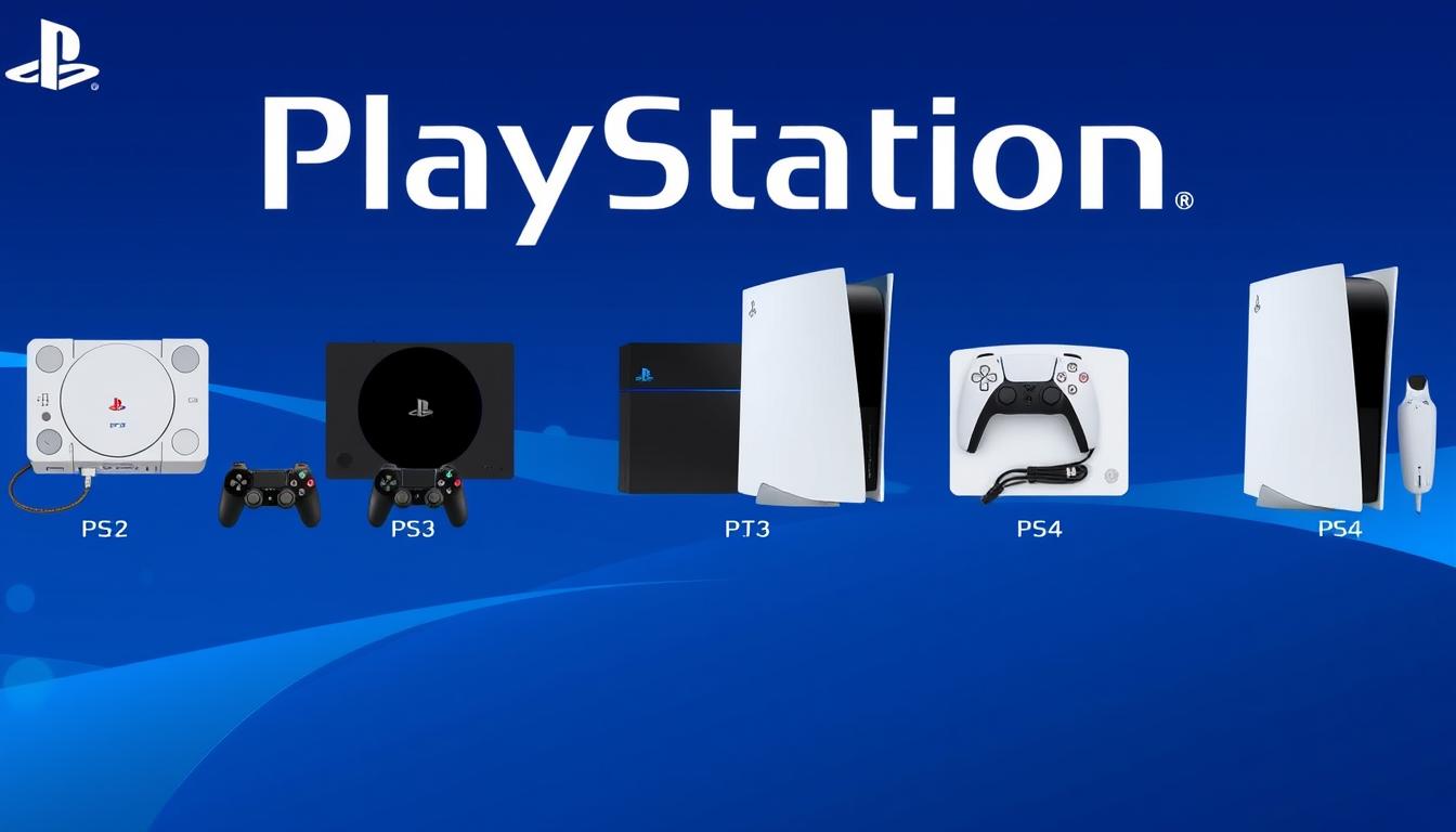 Collage der PlayStation 1-5 Konsolen nebeneinander für Gaming für alle Generationen