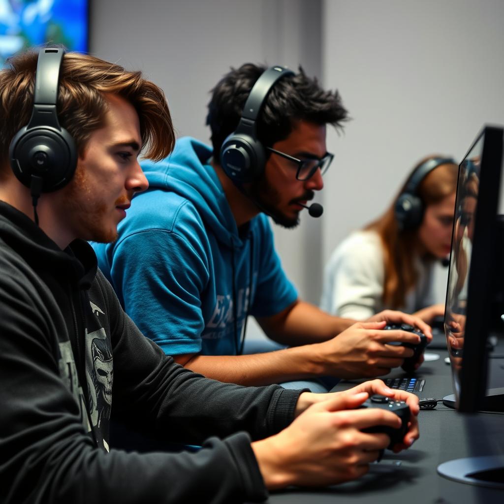 Hardcore-Gamer mit intensiven PlayStation-Spielen für Gaming für alle Enthusiasten Hardcore-Gamer mit intensiven PlayStation-Spielen für Gaming für alle Enthusiasten