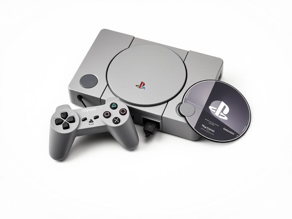 Original PlayStation 1 Konsole mit Controller und dem ikonischen PlayStation Logo für Gaming für alle Original PlayStation 1 Konsole mit Controller und dem ikonischen PlayStation Logo für Gaming für alle