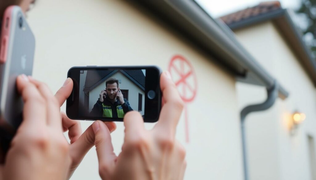 Person fotografiert ein Gaunerzeichen und informiert die Polizei Person fotografiert ein Gaunerzeichen und informiert die Polizei