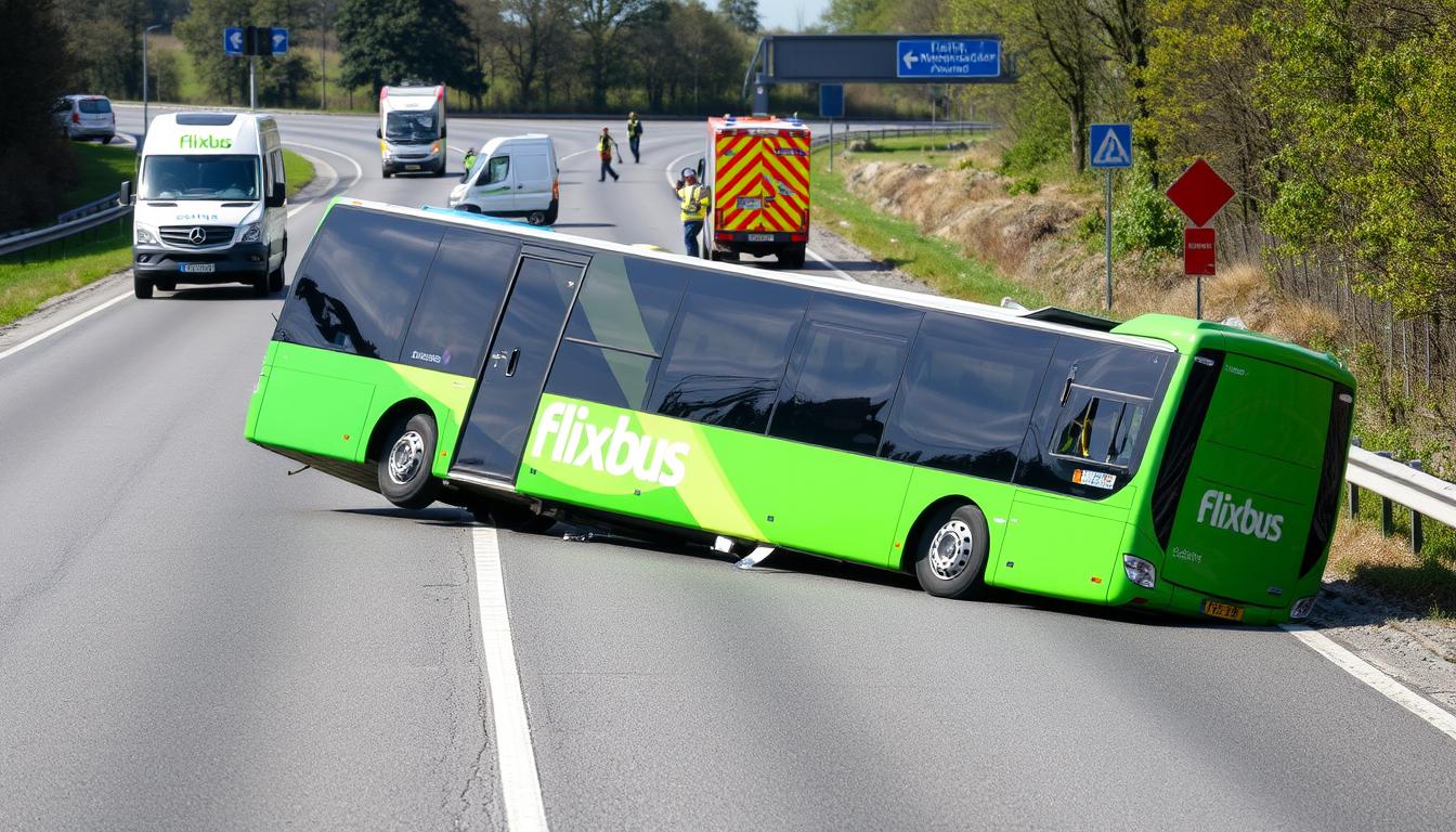 Umgekippter Flixbus auf der Autobahn A19 in Mecklenburg-Vorpommern