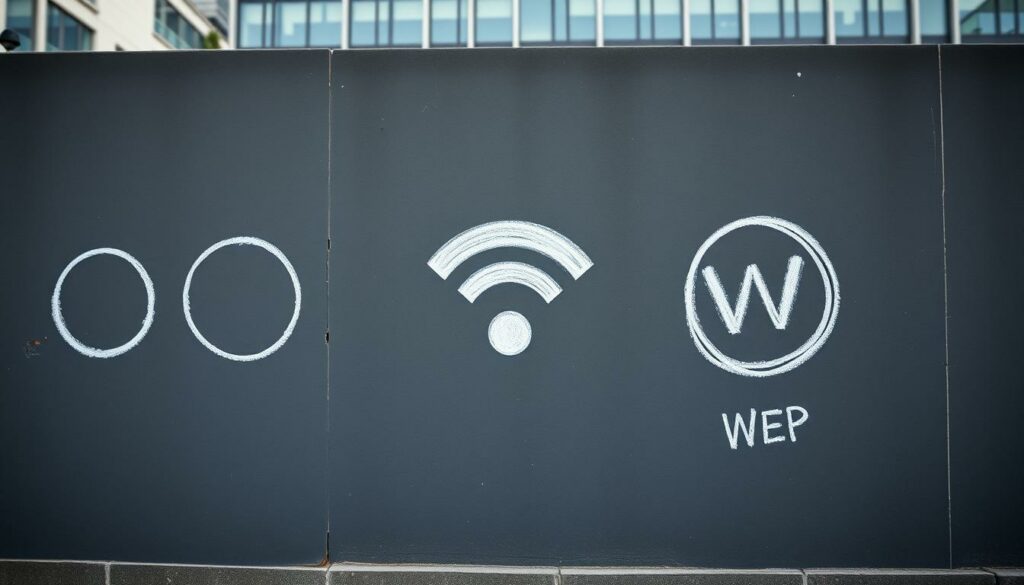 Warchalking-Symbole an einer Hauswand Warchalking-Symbole an einer Hauswand