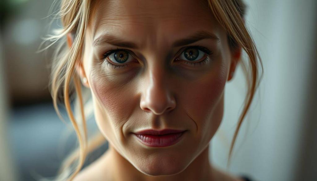 A close-up portrait of Eva Brenner, a German television personality, gazing directly at the camera with a subtle, enigmatic expression. Her face is illuminated by soft, natural lighting, casting gentle shadows that accentuate her features. The background is blurred, placing the focus entirely on her face and creating a sense of intimacy. The image conveys a sense of introspection and ambiguity, hinting at the complexity of her relationship status without revealing definitive details.