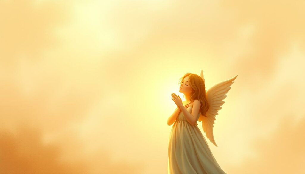 A serene, ethereal scene depicting the concept of "Beziehungen" (Relationships). In the foreground, two angelic figures appear to be embracing, their luminous forms bathed in a warm, golden light. Their poses and expressions convey a sense of deep connection, intimacy, and emotional resonance. In the middle ground, a swirling, abstract background of muted pastel hues and soft, diffused lighting creates a dreamlike, contemplative atmosphere. The background gradually fades into a misty, celestial expanse, suggesting the spiritual and transcendent nature of interpersonal bonds. The overall composition and mood evoke a sense of harmony, soulful understanding, and the divine essence of human relationships.