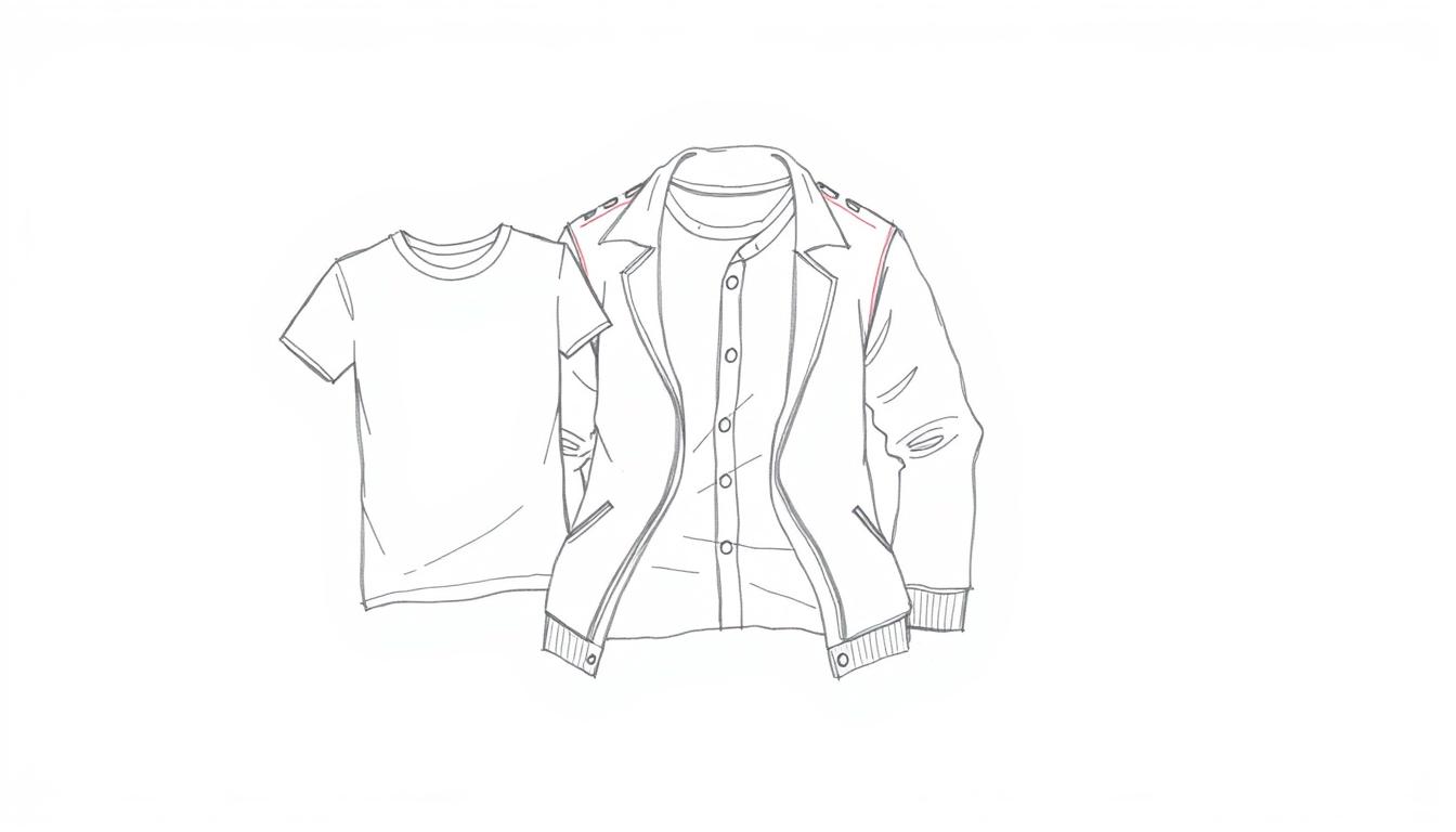 Illustration eines Layering-Outfits bei 15 Grad mit verschiedenen Kleidungsschichten