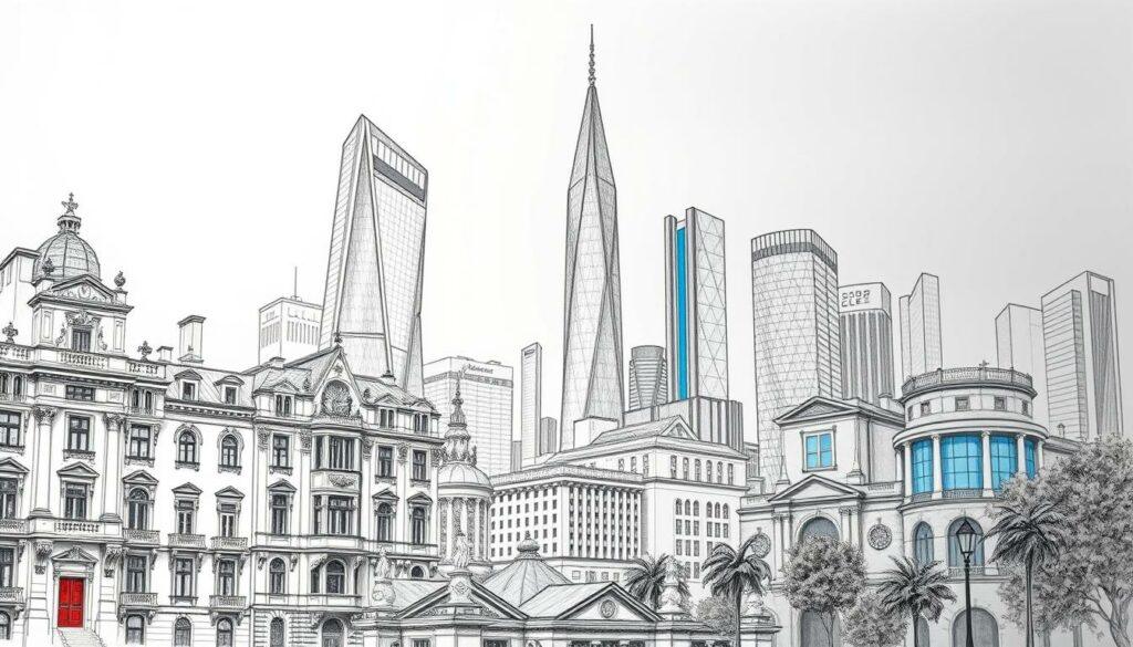 A black and white pencil sketch of a modern cityscape, with a juxtaposition of traditional and contemporary architectural elements. In the foreground, a stately, ornate building stands proud, its intricate details rendered in precise shading. In the middle ground, sleek, glass-and-steel high-rises rise up, their sharp lines and angular forms creating a striking contrast. The background is filled with a hazy, dreamlike skyline, punctuated by the occasional burst of color - a vibrant red door, a striking azure window frame, or a verdant patch of foliage. The overall effect is one of harmony and tension, a visual representation of the coexistence of tradition and modernity that defines the heart of this fascinating list. A black and white pencil sketch of a modern cityscape, with a juxtaposition of traditional and contemporary architectural elements. In the foreground, a stately, ornate building stands proud, its intricate details rendered in precise shading. In the middle ground, sleek, glass-and-steel high-rises rise up, their sharp lines and angular forms creating a striking contrast. The background is filled with a hazy, dreamlike skyline, punctuated by the occasional burst of color - a vibrant red door, a striking azure window frame, or a verdant patch of foliage. The overall effect is one of harmony and tension, a visual representation of the coexistence of tradition and modernity that defines the heart of this fascinating list.