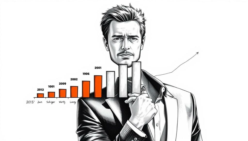 A detailed black and white illustration depicting the financial growth of German actor Til Schweiger over the years. A central bar chart shows his increasing net worth, with colorful accents highlighting key milestones. In the background, a subtle timeline traces his acting career and entrepreneurial ventures. The composition features clean geometric shapes and minimalist design, conveying a sense of precision and sophistication. Dramatic lighting casts dramatic shadows, adding depth and drama to the visualization of Schweiger's wealth development. A detailed black and white illustration depicting the financial growth of German actor Til Schweiger over the years. A central bar chart shows his increasing net worth, with colorful accents highlighting key milestones. In the background, a subtle timeline traces his acting career and entrepreneurial ventures. The composition features clean geometric shapes and minimalist design, conveying a sense of precision and sophistication. Dramatic lighting casts dramatic shadows, adding depth and drama to the visualization of Schweiger's wealth development.