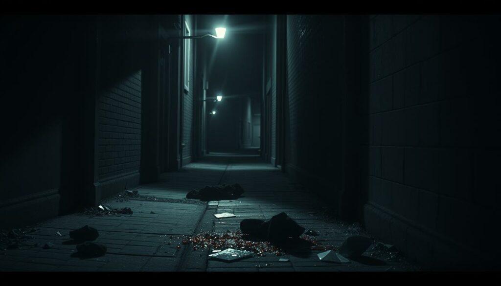 A dimly lit alleyway, the scene of a brutal crime. Shadows cast long, ominous shapes as the dull glow of a streetlamp illuminates the details of the Tathergang. Shards of broken glass, a discarded item of clothing, the faint impression of a struggle - each element a clue, a fragment of the horrific events that transpired here. The atmosphere is one of unease, the air heavy with the weight of the unspeakable. Rendered in stark monochrome, with only the occasional splash of color - a drop of blood, a glint of metal - the image conveys the somber gravity of the Heinsberg Gruppenvergewaltigung. A professional, cinematic rendering that captures the essence of the tragedy without sensationalizing it. A dimly lit alleyway, the scene of a brutal crime. Shadows cast long, ominous shapes as the dull glow of a streetlamp illuminates the details of the Tathergang. Shards of broken glass, a discarded item of clothing, the faint impression of a struggle - each element a clue, a fragment of the horrific events that transpired here. The atmosphere is one of unease, the air heavy with the weight of the unspeakable. Rendered in stark monochrome, with only the occasional splash of color - a drop of blood, a glint of metal - the image conveys the somber gravity of the Heinsberg Gruppenvergewaltigung. A professional, cinematic rendering that captures the essence of the tragedy without sensationalizing it.
