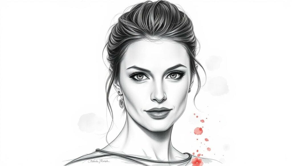A portrait of Palina Rojinski, a successful German television presenter and actress, rendered in a striking black-and-white sketch with selective pops of color. The image showcases Rojinski's confident yet captivating gaze, her features defined by precise strokes of a graphite pencil. The background maintains a minimalist, atmospheric quality, allowing the subject to take center stage. Subtle splashes of color, perhaps in the form of her jewelry or makeup, add depth and visual interest. The overall aesthetic conveys a sense of refined elegance and artistic sophistication, fitting for an assessment of Rojinski's estimated net worth. A portrait of Palina Rojinski, a successful German television presenter and actress, rendered in a striking black-and-white sketch with selective pops of color. The image showcases Rojinski's confident yet captivating gaze, her features defined by precise strokes of a graphite pencil. The background maintains a minimalist, atmospheric quality, allowing the subject to take center stage. Subtle splashes of color, perhaps in the form of her jewelry or makeup, add depth and visual interest. The overall aesthetic conveys a sense of refined elegance and artistic sophistication, fitting for an assessment of Rojinski's estimated net worth.
