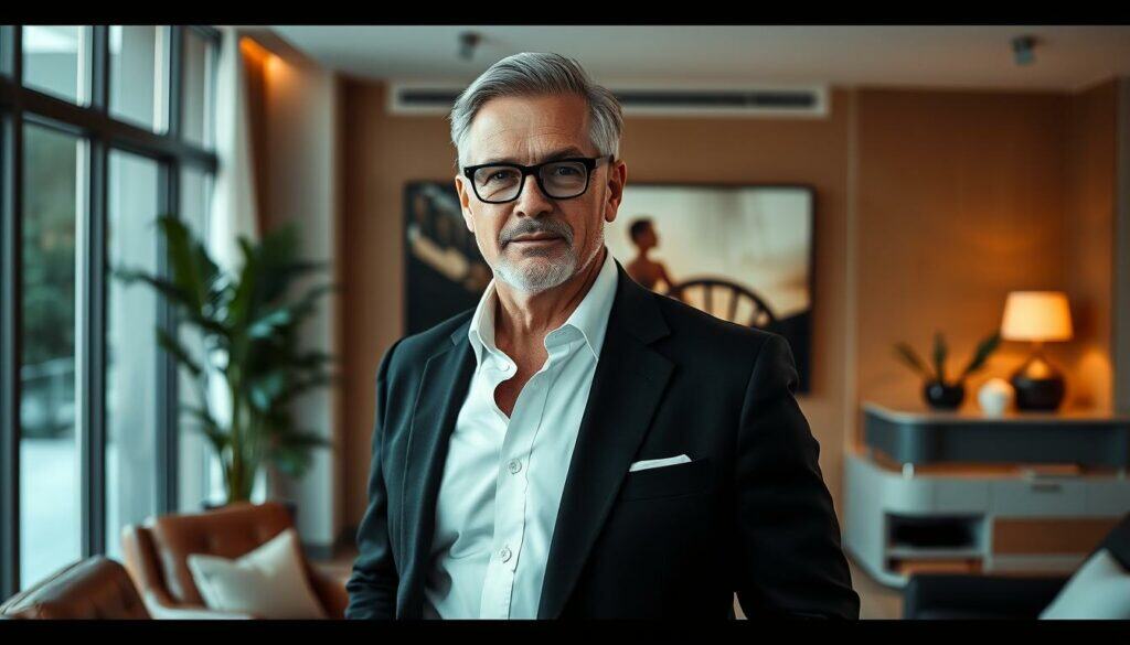 A stylish, middle-aged man stands confidently in a sleek, modern living room, clad in a well-tailored black suit. The scene is rendered in a striking black and white palette, with subtle pops of color highlighting key details - the gleam of a leather armchair, the vibrant greenery of a potted plant. The man's expression is one of quiet sophistication, hinting at a life of luxury and success. In the background, the room is bathed in warm, natural light, creating a sense of elegance and refinement. This image captures the essence of Sido's lifestyle and private life - a harmonious blend of high-end design, personal style, and an enviable quality of living. A stylish, middle-aged man stands confidently in a sleek, modern living room, clad in a well-tailored black suit. The scene is rendered in a striking black and white palette, with subtle pops of color highlighting key details - the gleam of a leather armchair, the vibrant greenery of a potted plant. The man's expression is one of quiet sophistication, hinting at a life of luxury and success. In the background, the room is bathed in warm, natural light, creating a sense of elegance and refinement. This image captures the essence of Sido's lifestyle and private life - a harmonious blend of high-end design, personal style, and an enviable quality of living.