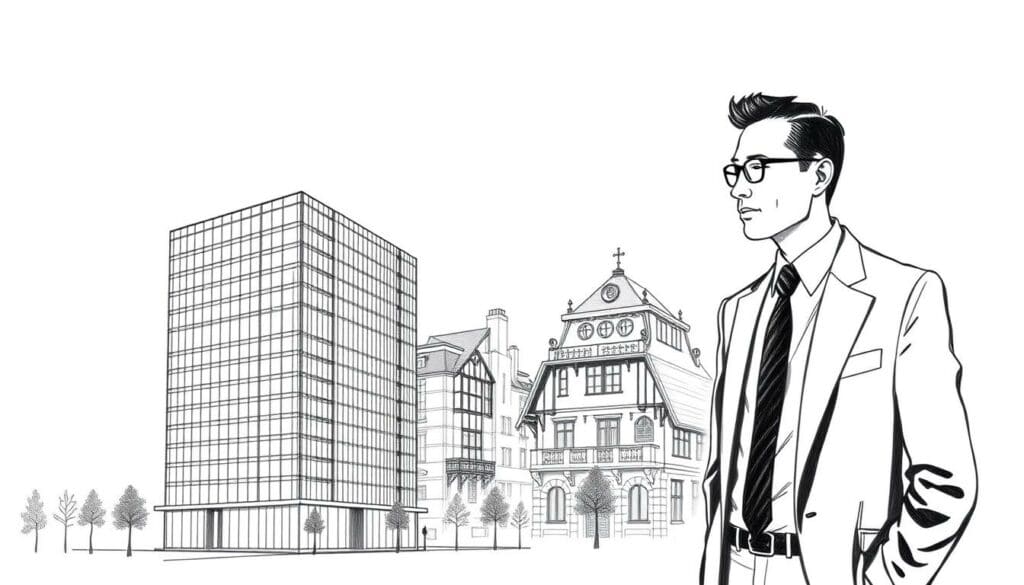 An elegant and minimalist illustration of Joko Winterscheidt's business investments and lifestyle, rendered in a sophisticated black-and-white palette with subtle pops of color. In the foreground, a detailed sketch of a modern, multistory office building, representing his corporate ventures. The middle ground features intricate architectural drawings of high-end residential properties, hinting at his real estate investments. In the background, a stylized silhouette of Winterscheidt, dressed in a tailored suit, symbolizing his prosperous lifestyle. The overall composition conveys a sense of Winterscheidt's financial acumen and discerning taste, without distracting text or overlays. An elegant and minimalist illustration of Joko Winterscheidt's business investments and lifestyle, rendered in a sophisticated black-and-white palette with subtle pops of color. In the foreground, a detailed sketch of a modern, multistory office building, representing his corporate ventures. The middle ground features intricate architectural drawings of high-end residential properties, hinting at his real estate investments. In the background, a stylized silhouette of Winterscheidt, dressed in a tailored suit, symbolizing his prosperous lifestyle. The overall composition conveys a sense of Winterscheidt's financial acumen and discerning taste, without distracting text or overlays.