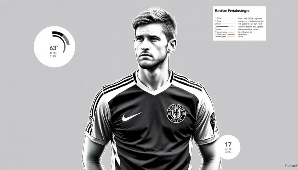 Bastian Schweinsteiger, a renowned German footballer, stands as the central focus of this striking illustration. His wealth is represented through a meticulously detailed pie chart, each slice denoting the various components of his portfolio. The chart is rendered in a clean, minimalist style, using a muted color palette of graphite blacks and whites, with selective pops of vivid hues to accentuate key elements. The overall composition exudes a sense of elegance and precision, reflecting the subject's professional and financial prowess. The background is kept intentionally simple, allowing the wealth visualization to take center stage and command the viewer's attention.