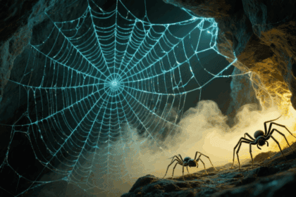 Größtes Spinnennetz der Welt in der Schwefelhöhle Griechenland mit 111.000 Spinnen