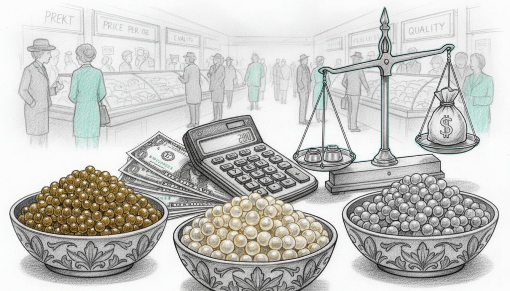 Create a monochromatic pencil sketch illustration focused on various factors that influence caviar pricing. In the foreground, depict an elegant display of Beluga, Almas, and white caviar in decorative bowls, their textures accentuated in rich detail. In the middle ground, integrate visual elements like a calculator, luxurious dollar bills, and scales symbolizing weight, all drawn with sharp pencil lines. In the background, softly hint at a sophisticated seafood market scene, with blurred outlines of high-end buyers contemplating the caviar. Use selective color accents—perhaps a golden hue on the caviar and hints of teal for the market to create a contrast. Illuminate the scene with a soft, diffused light that brings an air of elegance, suggesting luxury and exclusivity. Capture a mood of sophistication and rarity throughout the composition. Create a monochromatic pencil sketch illustration focused on various factors that influence caviar pricing. In the foreground, depict an elegant display of Beluga, Almas, and white caviar in decorative bowls, their textures accentuated in rich detail. In the middle ground, integrate visual elements like a calculator, luxurious dollar bills, and scales symbolizing weight, all drawn with sharp pencil lines. In the background, softly hint at a sophisticated seafood market scene, with blurred outlines of high-end buyers contemplating the caviar. Use selective color accents—perhaps a golden hue on the caviar and hints of teal for the market to create a contrast. Illuminate the scene with a soft, diffused light that brings an air of elegance, suggesting luxury and exclusivity. Capture a mood of sophistication and rarity throughout the composition.