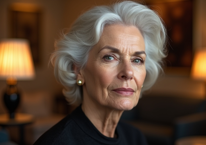 Elegante Frau ab 60 mit gepflegter grauer Frisur – Frisuren ab 60 für Damen