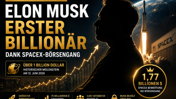 Elon Musk Vermögen 2026 – erster Billionär dank SpaceX-Börsengang