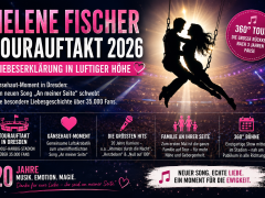 Helene Fischer Tourauftakt 2026 als Symbolbild mit Luftakrobatik-Silhouetten, Stadionlicht und 360-Grad-Bühne