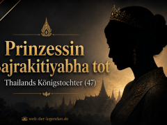 Prinzessin Bajrakitiyabha tot – symbolisches Titelbild mit royaler Silhouette vor thailändischer Tempelkulisse