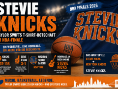 Stevie Knicks Schriftzug auf blauem Shirt als Symbolbild für Taylor Swifts T-Shirt-Botschaft beim NBA-Finale der New York Knicks