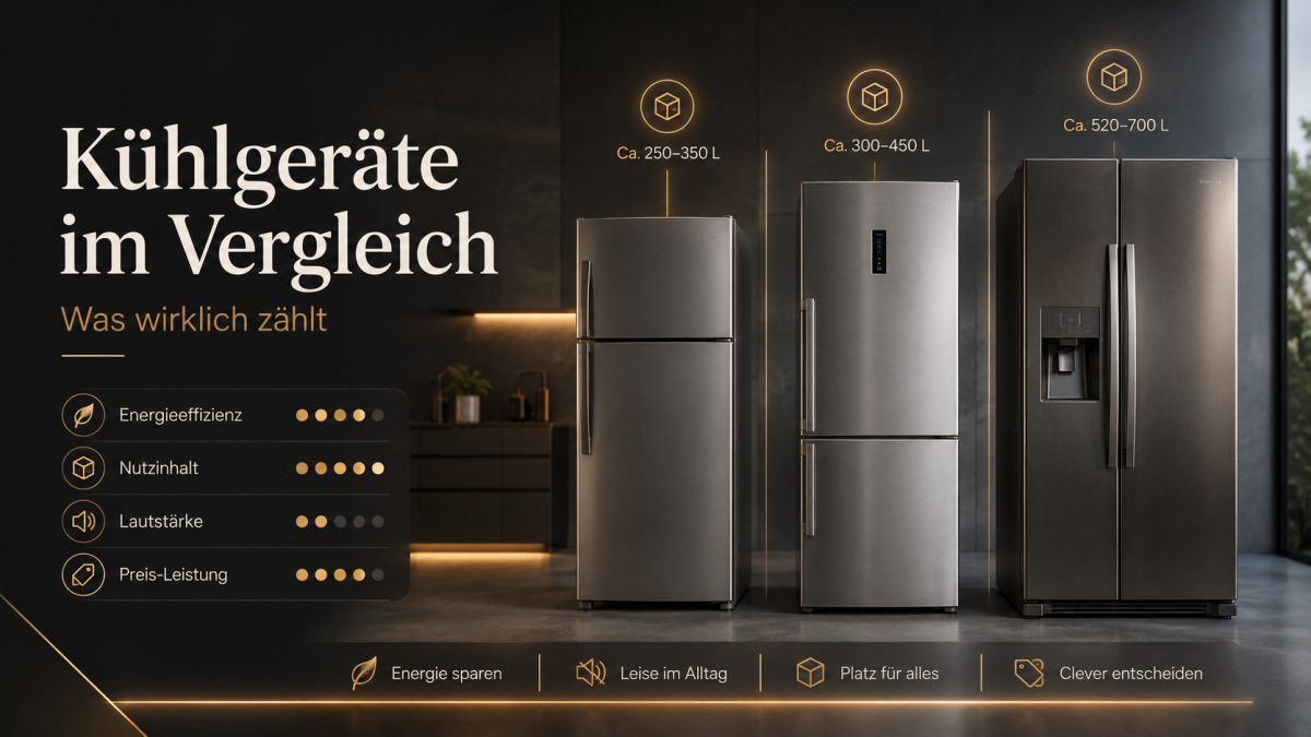 Moderne Kühlgeräte im Vergleich mit Fokus auf Energieeffizienz, Nutzinhalt, Lautstärke und Preis-Leistung