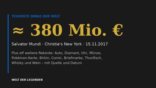 Teuerste Dinge der Welt: Rekordpreis von rund 380 Millionen Euro für das Gemälde Salvator Mundi