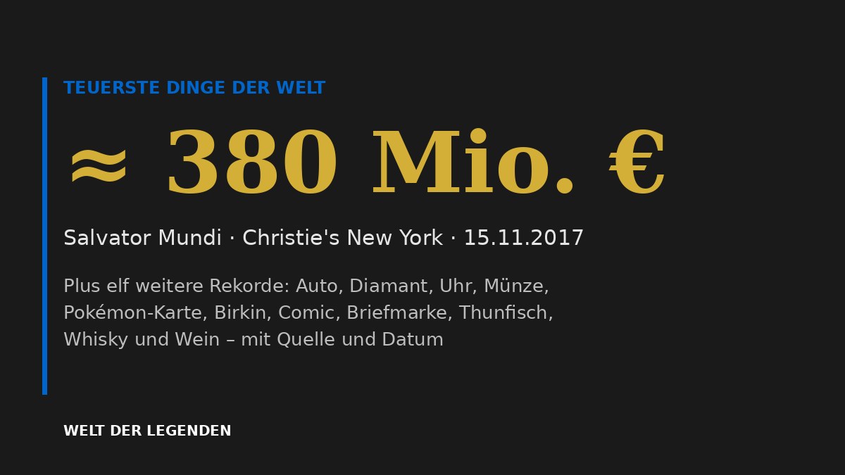 Teuerste Dinge der Welt: Rekordpreis von rund 380 Millionen Euro für das Gemälde Salvator Mundi